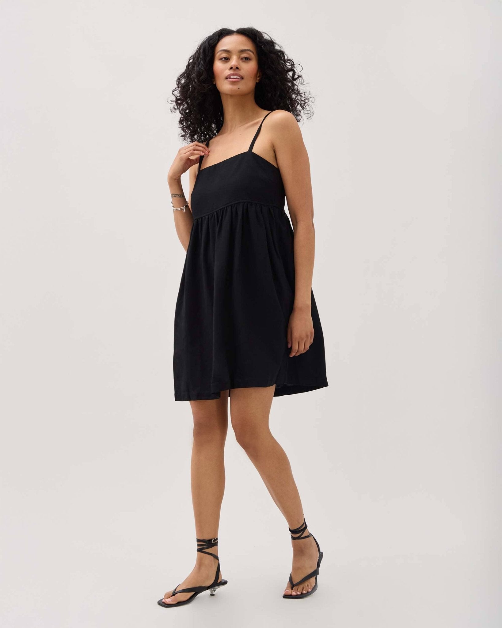 Linen Mini Dress - Black - Elle Maxine