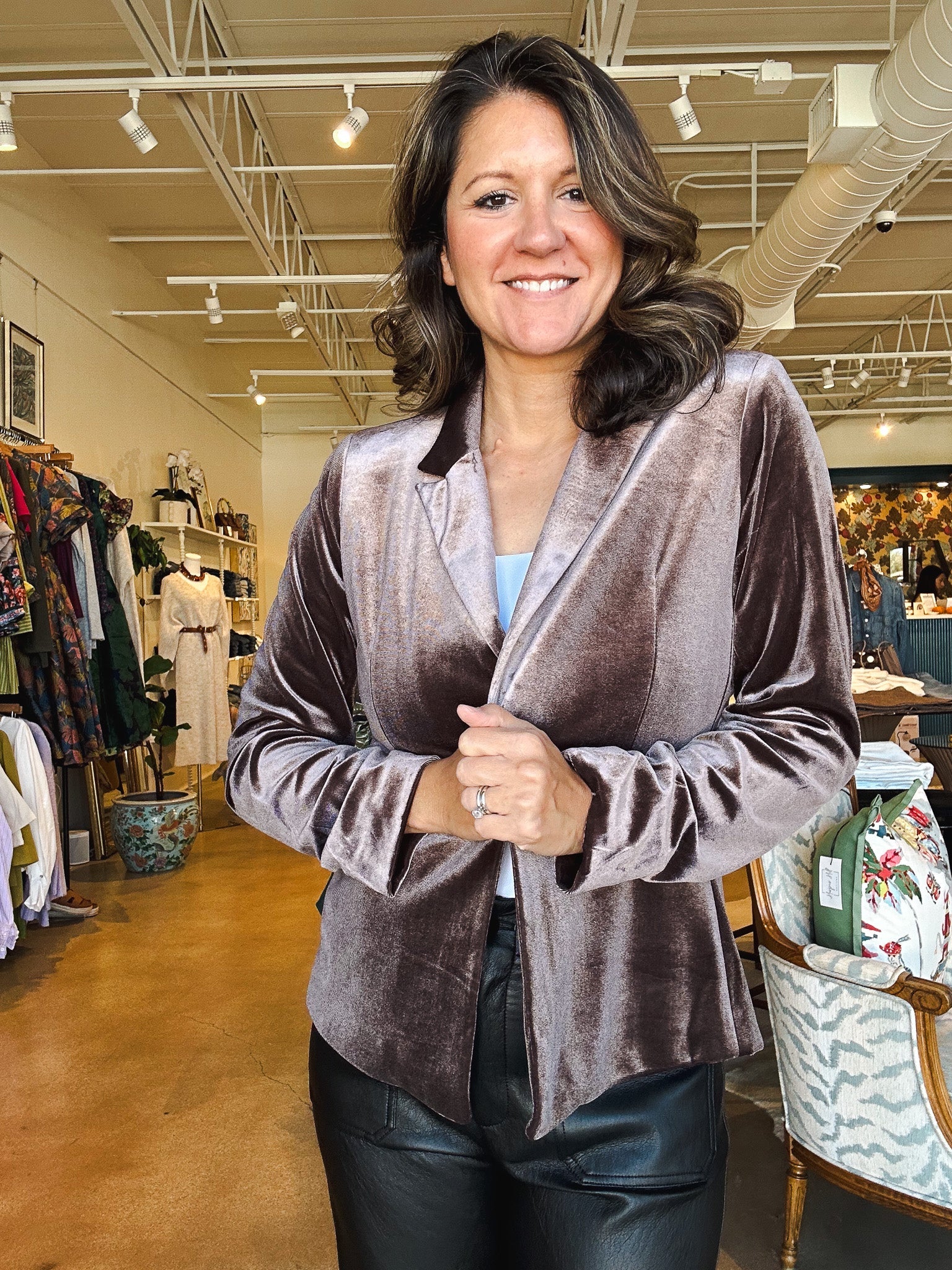 Liz Velvet Blazer - Brown - Elle Maxine