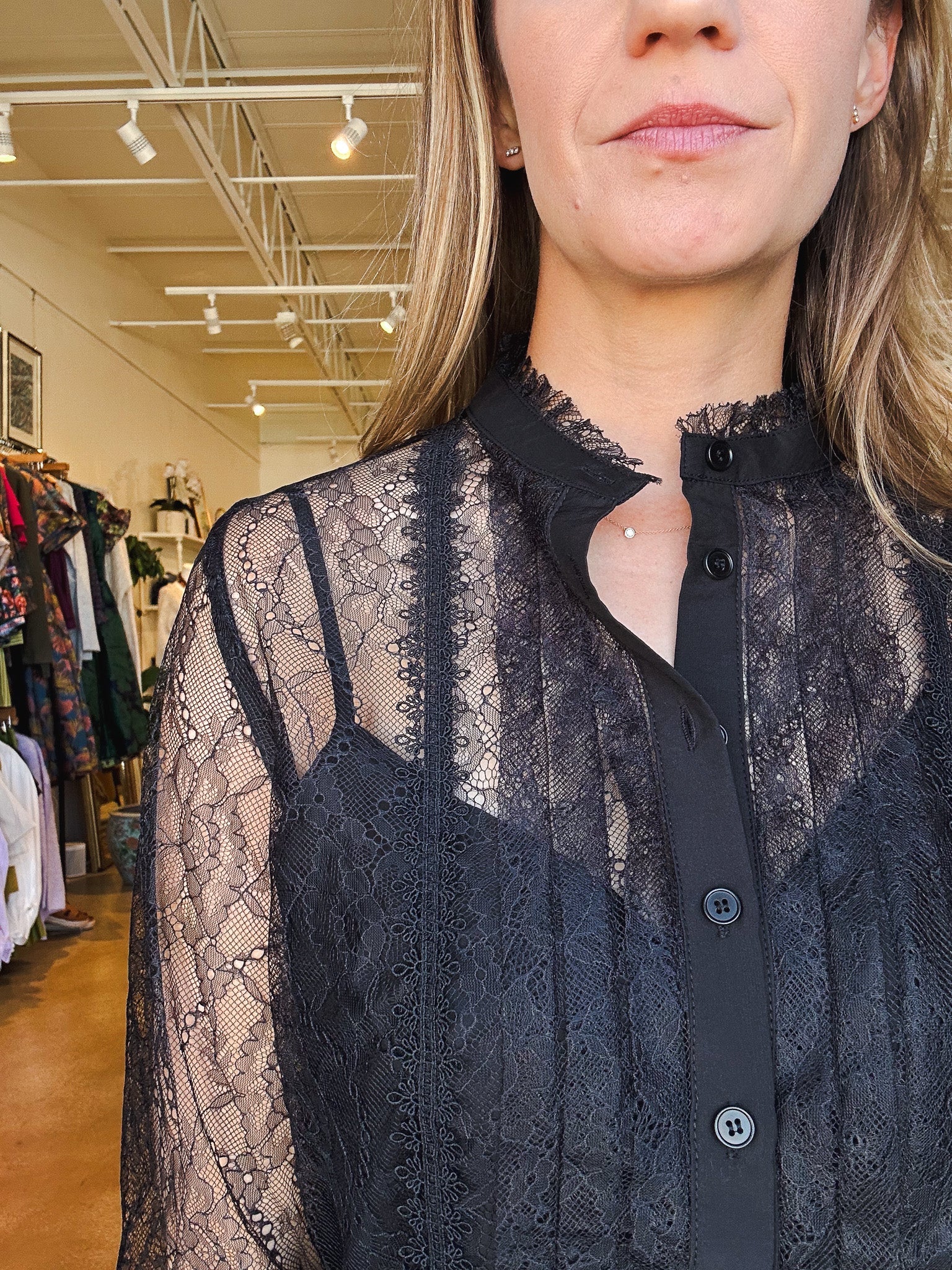 Lizette Long Sleeve Lace Top - Black - Elle Maxine