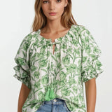 Louise Floral Bubble Sleeve Top - Elle Maxine