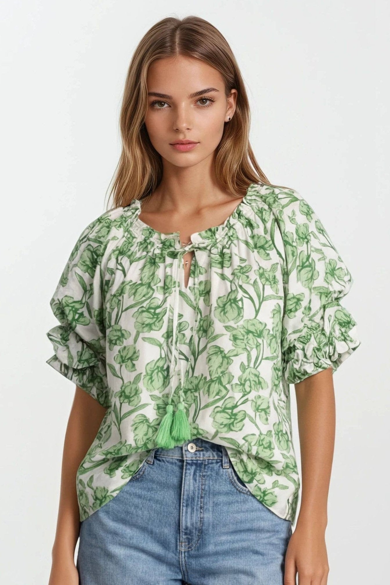 Louise Floral Bubble Sleeve Top - Elle Maxine