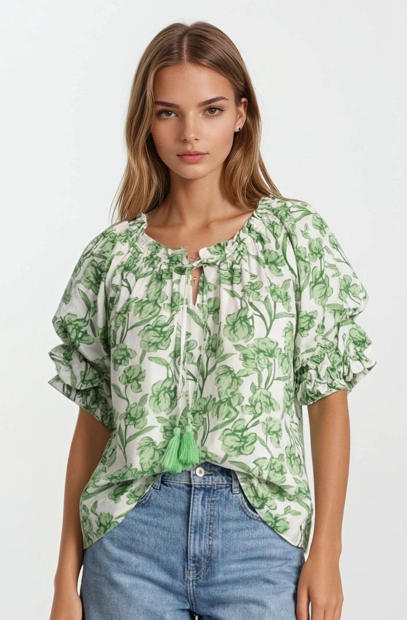 Louise Floral Bubble Sleeve Top - Elle Maxine