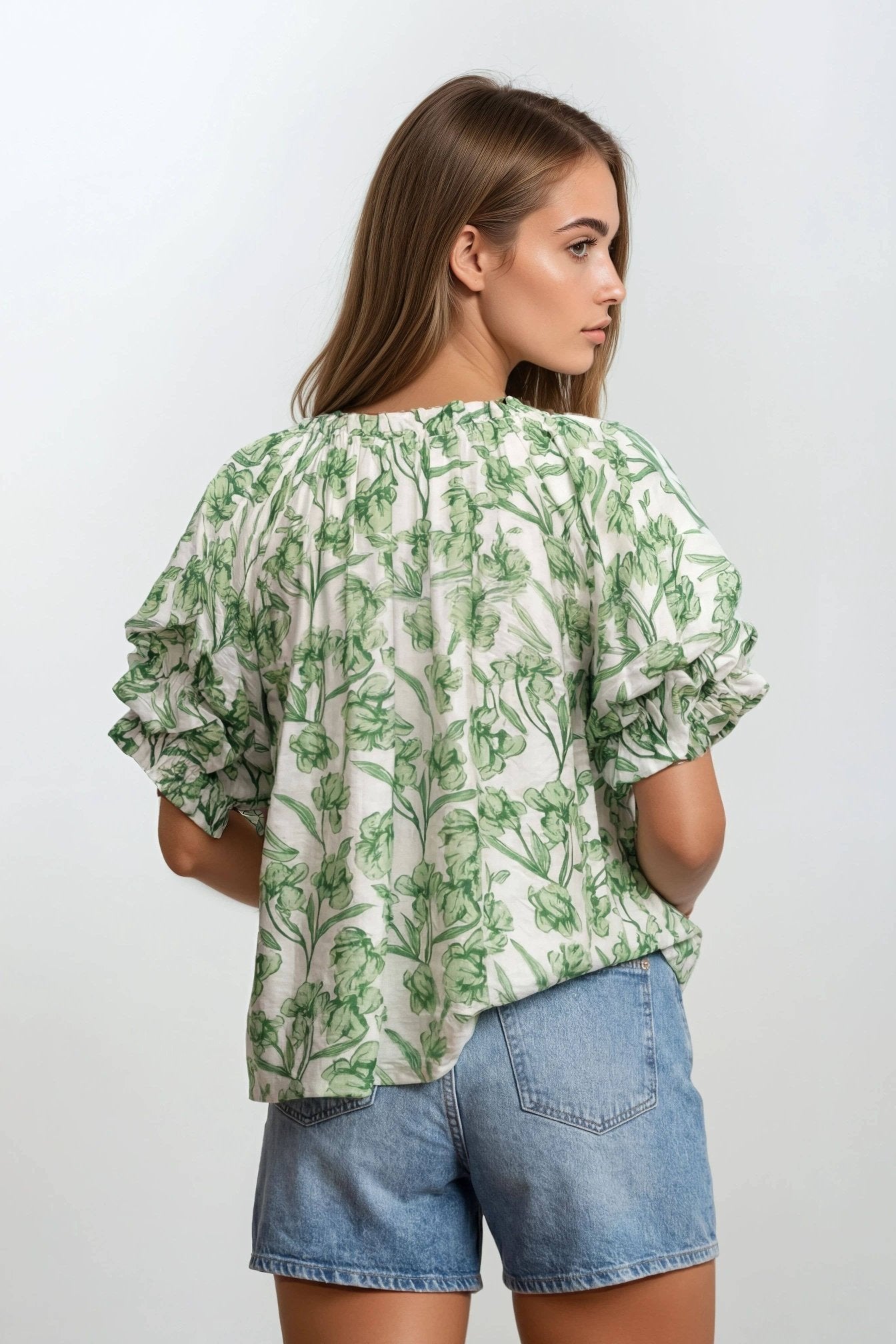 Louise Floral Bubble Sleeve Top - Elle Maxine