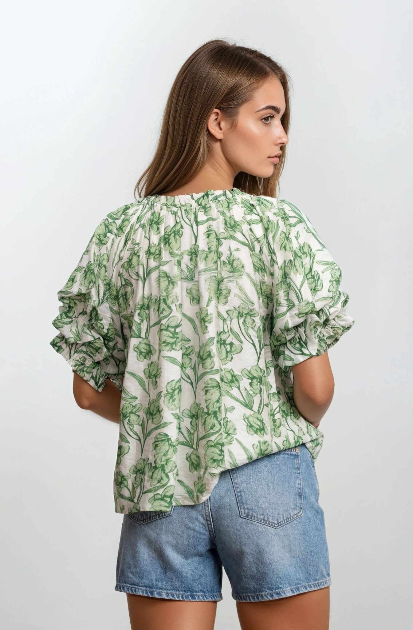 Louise Floral Bubble Sleeve Top - Elle Maxine