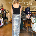 Louise Sequin Midi Skirt - Silver - Elle Maxine