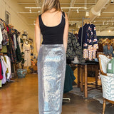 Louise Sequin Midi Skirt - Silver - Elle Maxine