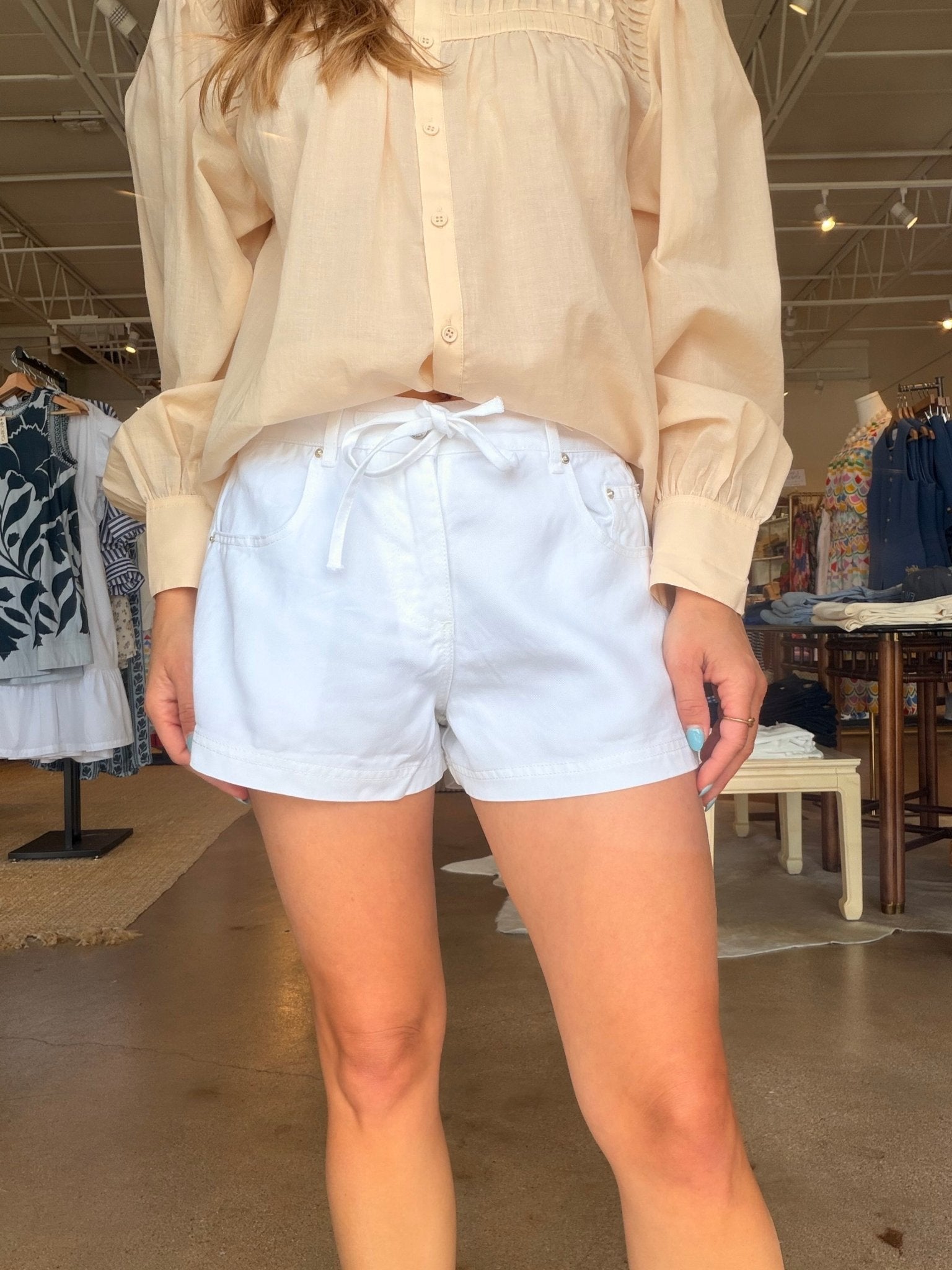 Lounge Denim Short - White - Elle Maxine