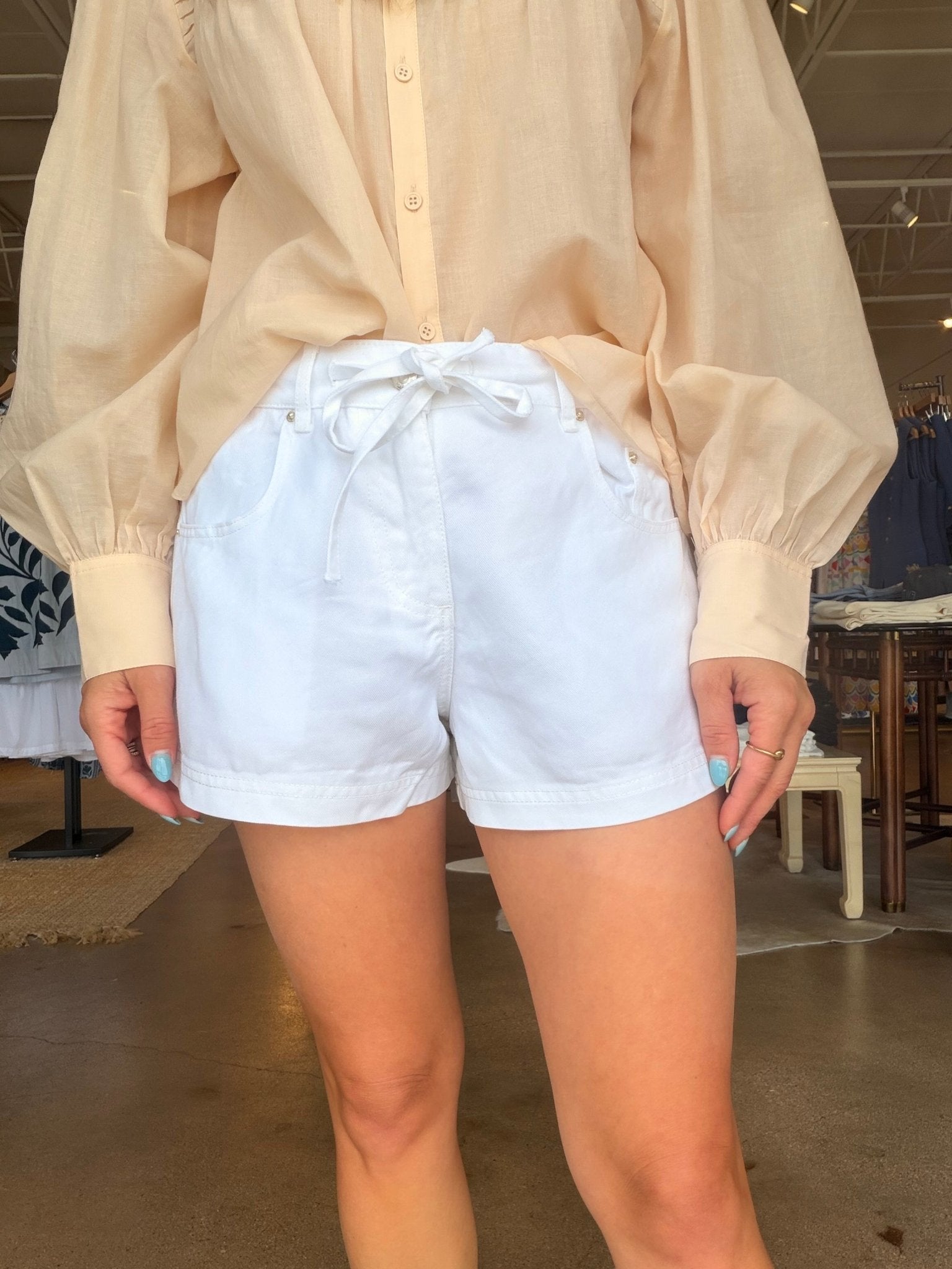 Lounge Denim Short - White - Elle Maxine