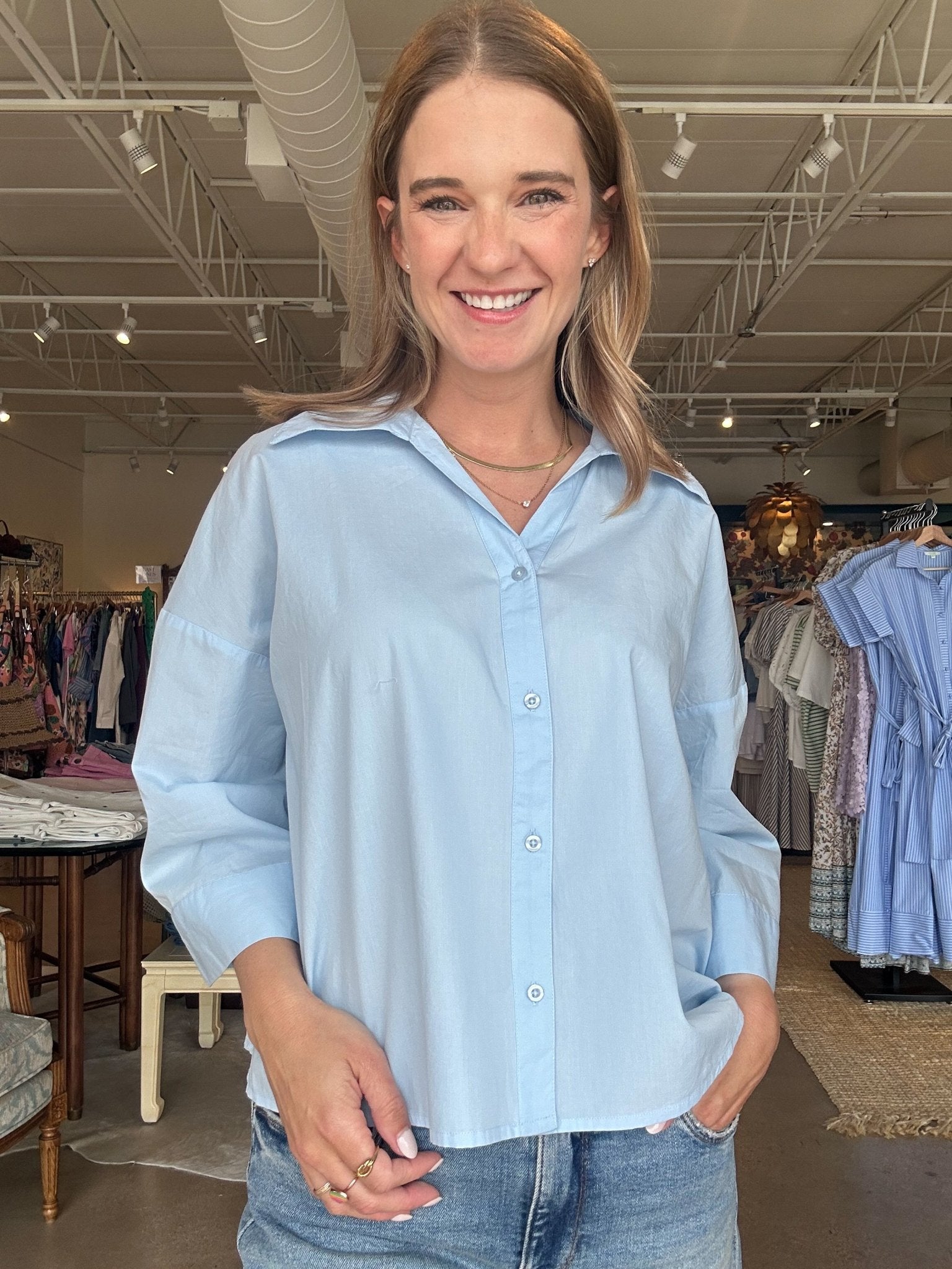 Luanne Collared Blouse - Light Blue - Elle Maxine