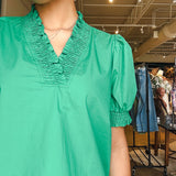 Lucie Puff Sleeve Smocked Top - Green - Elle Maxine