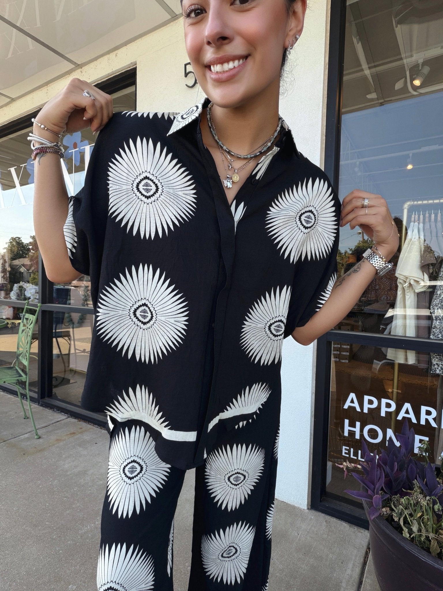 Lunar Bloom Button Down Blouse - Elle Maxine