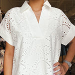 Lydia Eyelet Shift Dress - White - Elle Maxine