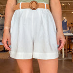 Lynette Belted Shorts - White - Elle Maxine