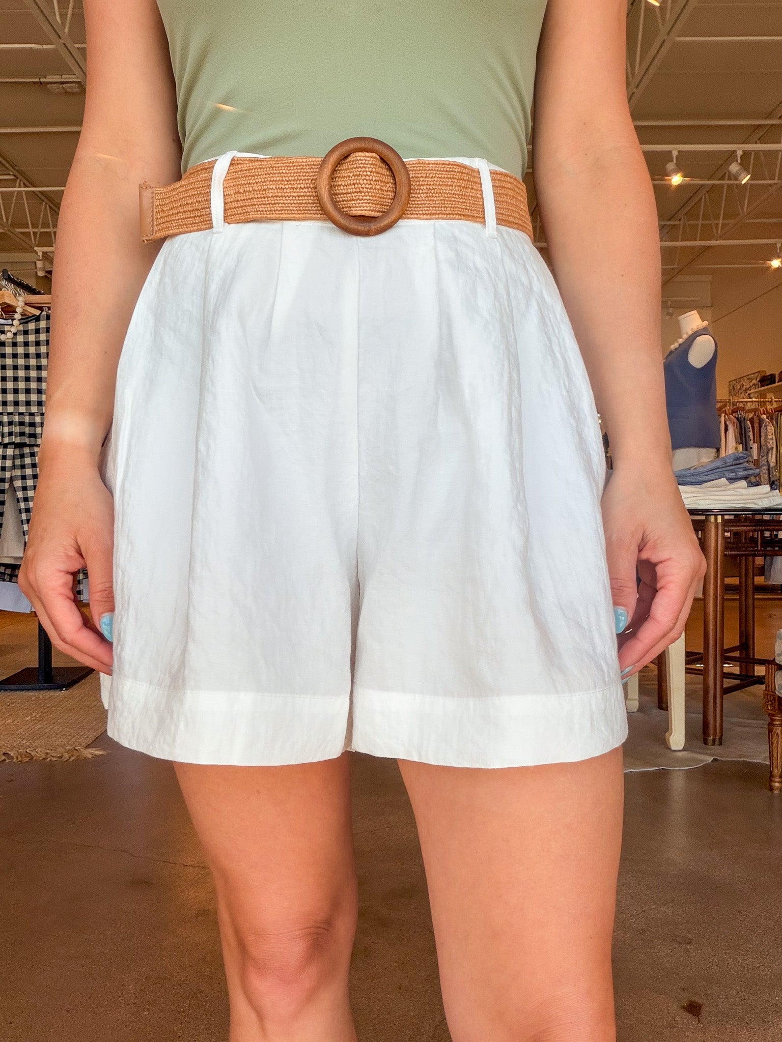 Lynette Belted Shorts - White - Elle Maxine