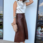 Madelynn Leather Midi Skirt - Elle Maxine