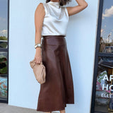 Madelynn Leather Midi Skirt - Elle Maxine