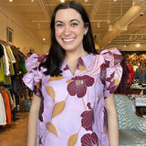 Mara Jacquard Flutter Blouse - Mauve - Elle Maxine