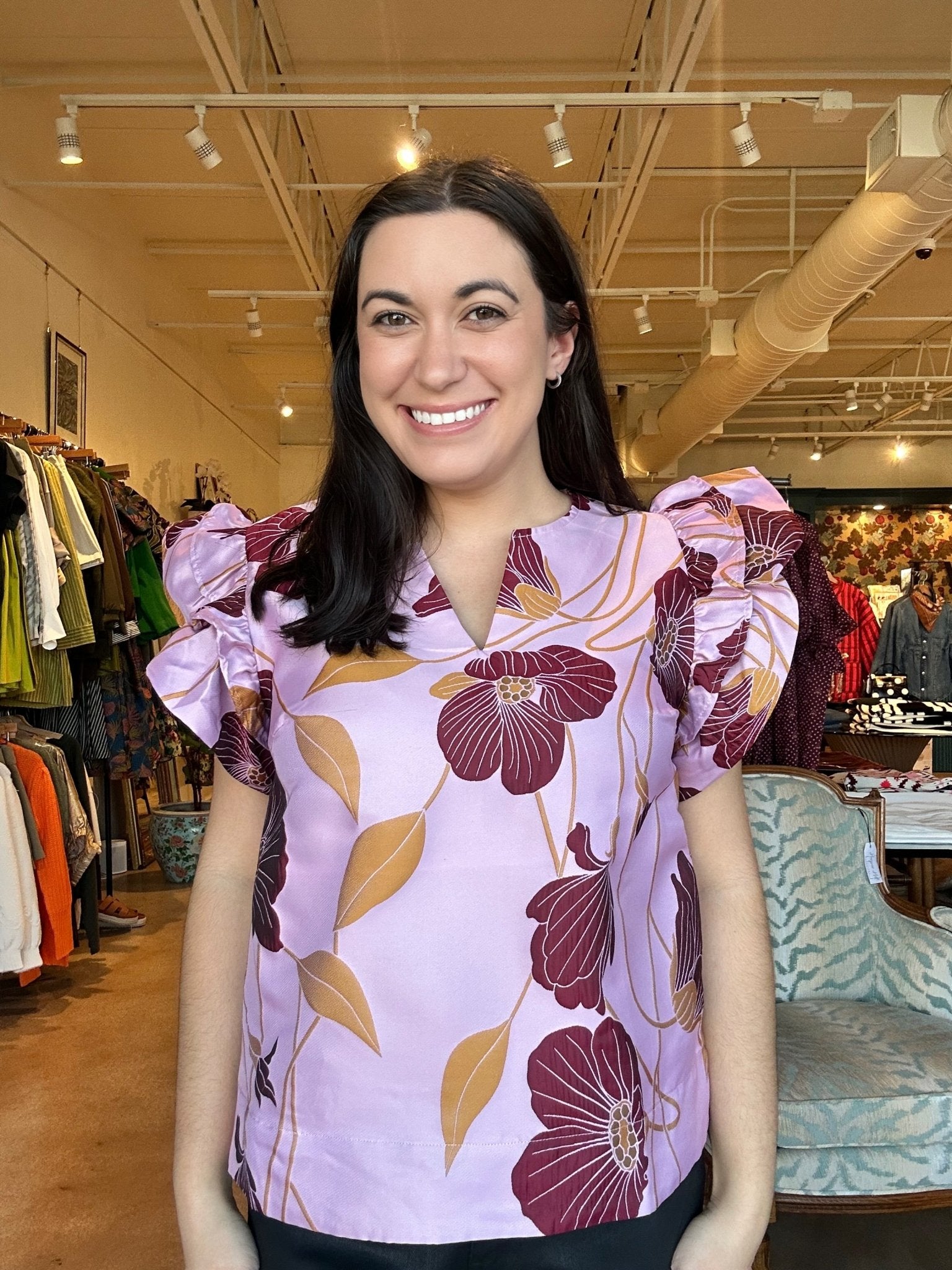 Mara Jacquard Flutter Blouse - Mauve - Elle Maxine