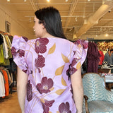 Mara Jacquard Flutter Blouse - Mauve - Elle Maxine