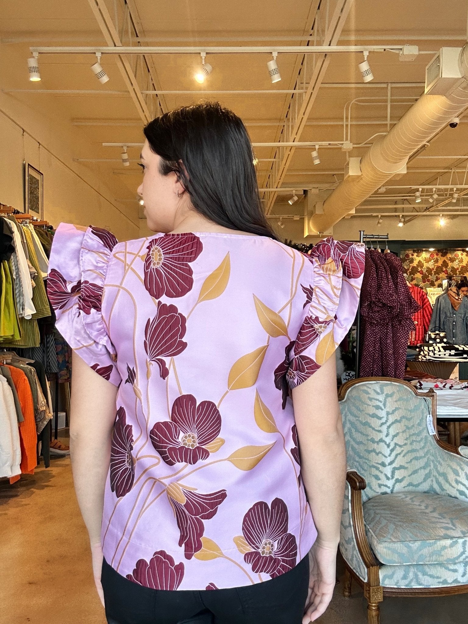 Mara Jacquard Flutter Blouse - Mauve - Elle Maxine