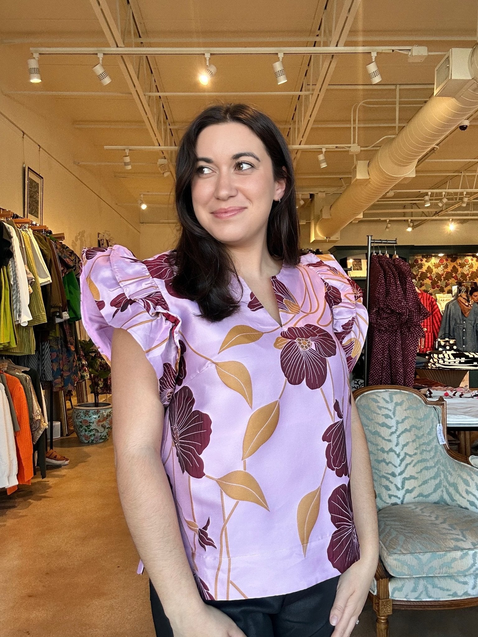 Mara Jacquard Flutter Blouse - Mauve - Elle Maxine