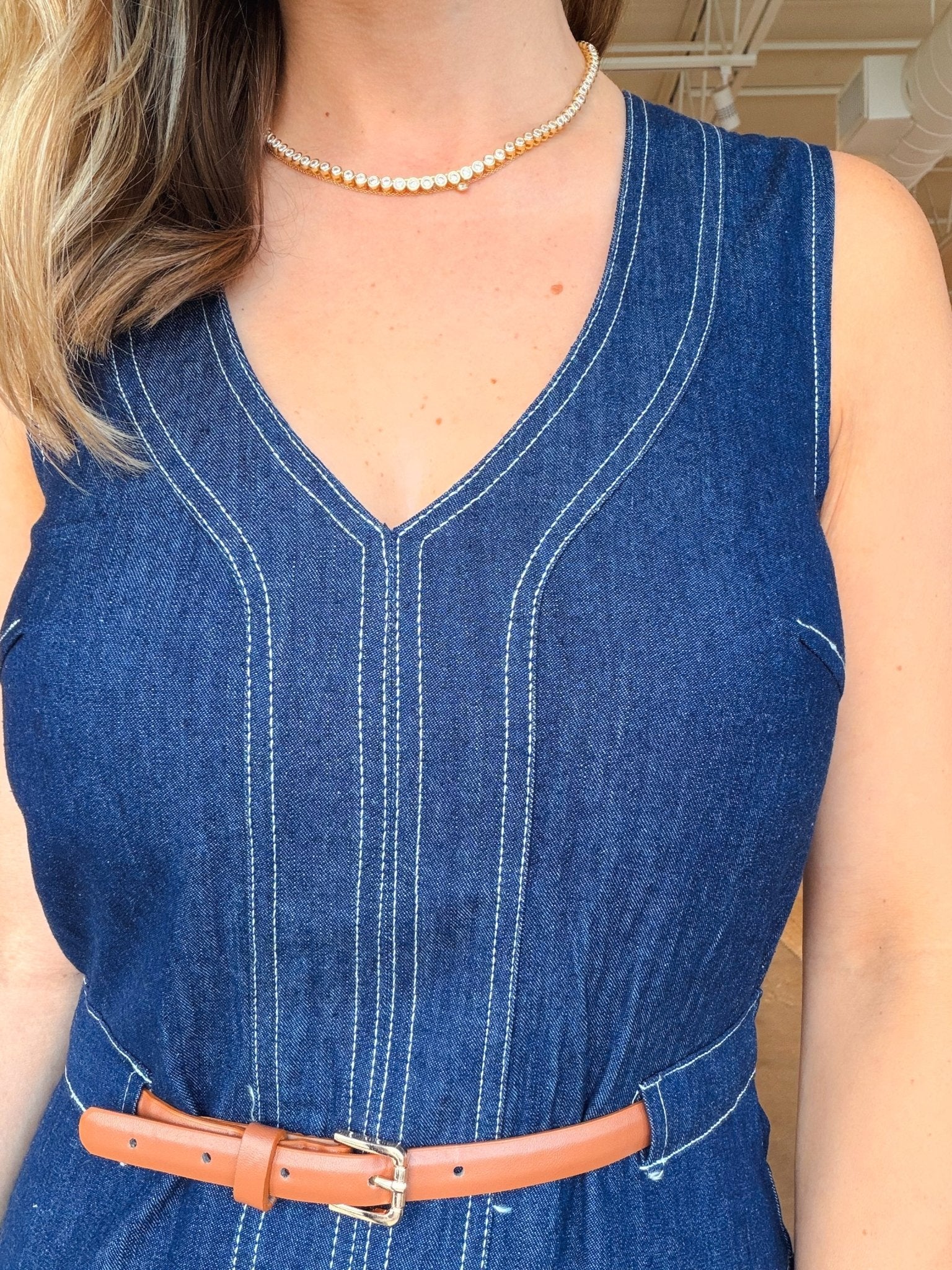Margot Belted Denim Midi Dress - Elle Maxine