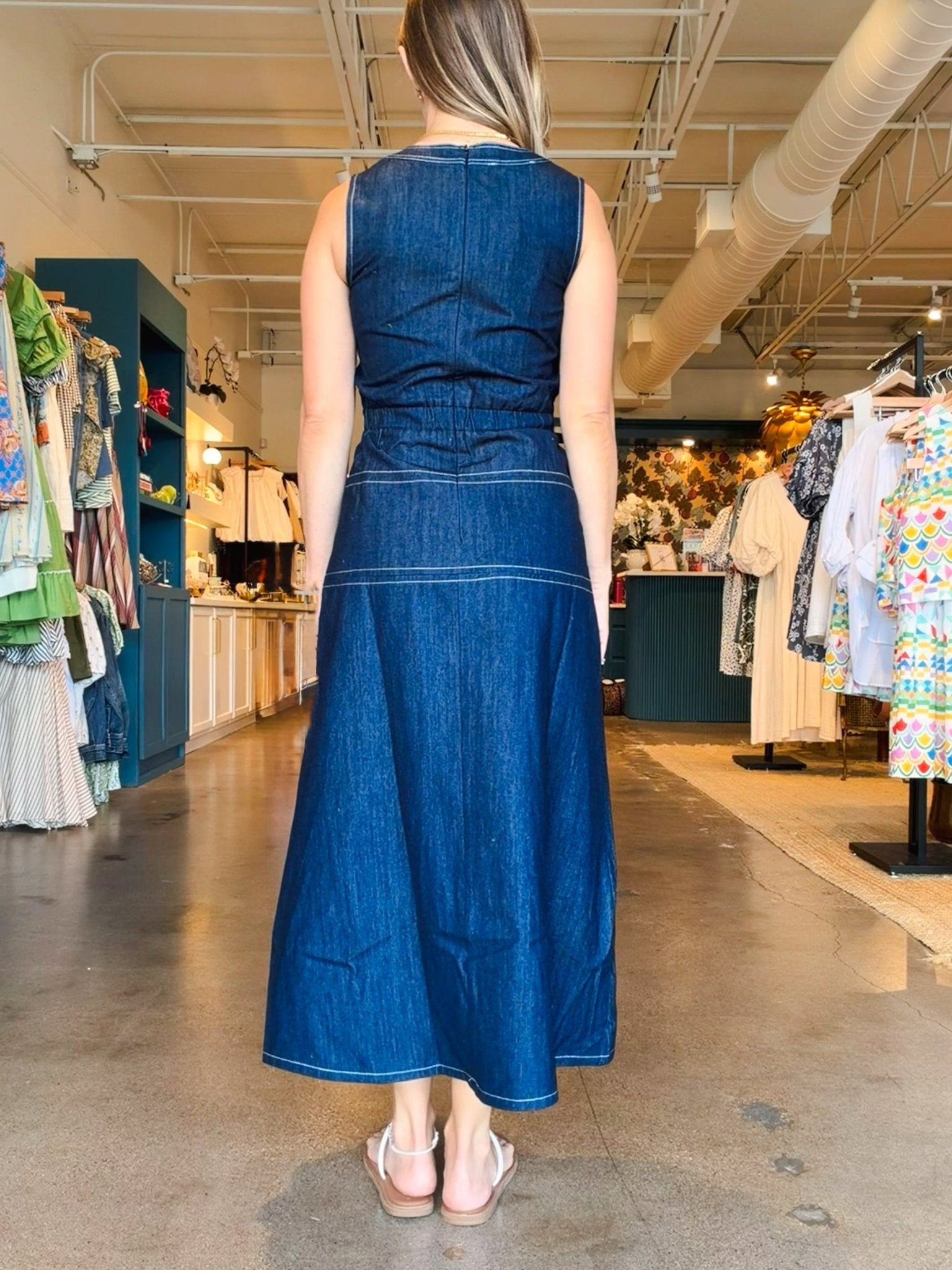 Margot Belted Denim Midi Dress - Elle Maxine