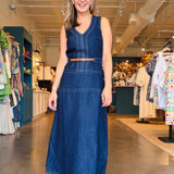 Margot Belted Denim Midi Dress - Elle Maxine