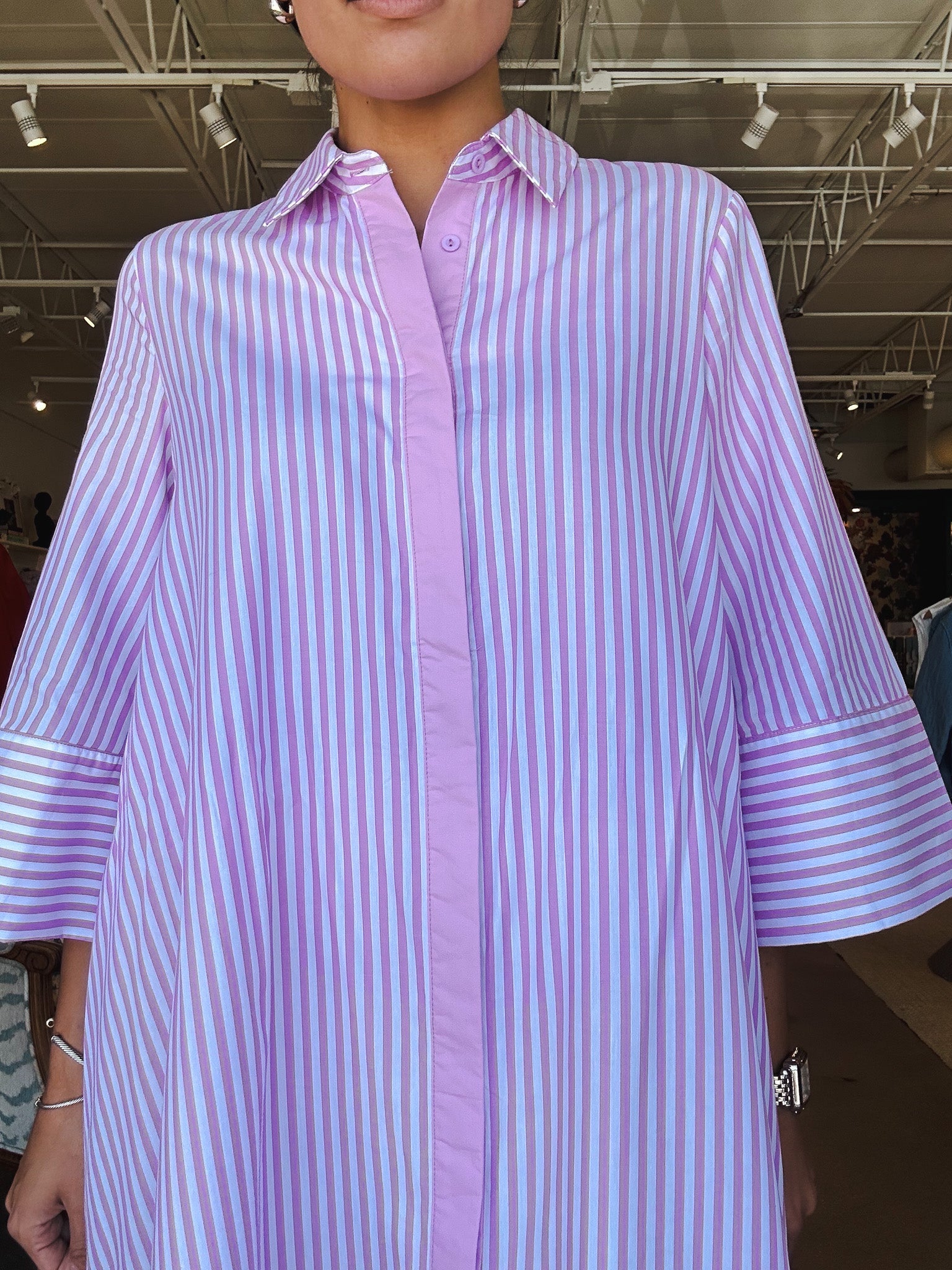 Mari Collared Stripe Maxi Dress - Orchid Pink - Elle Maxine