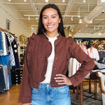 Mari Ruffle Denim Jacket - Brown - Elle Maxine