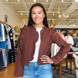 Mari Ruffle Denim Jacket - Brown - Elle Maxine