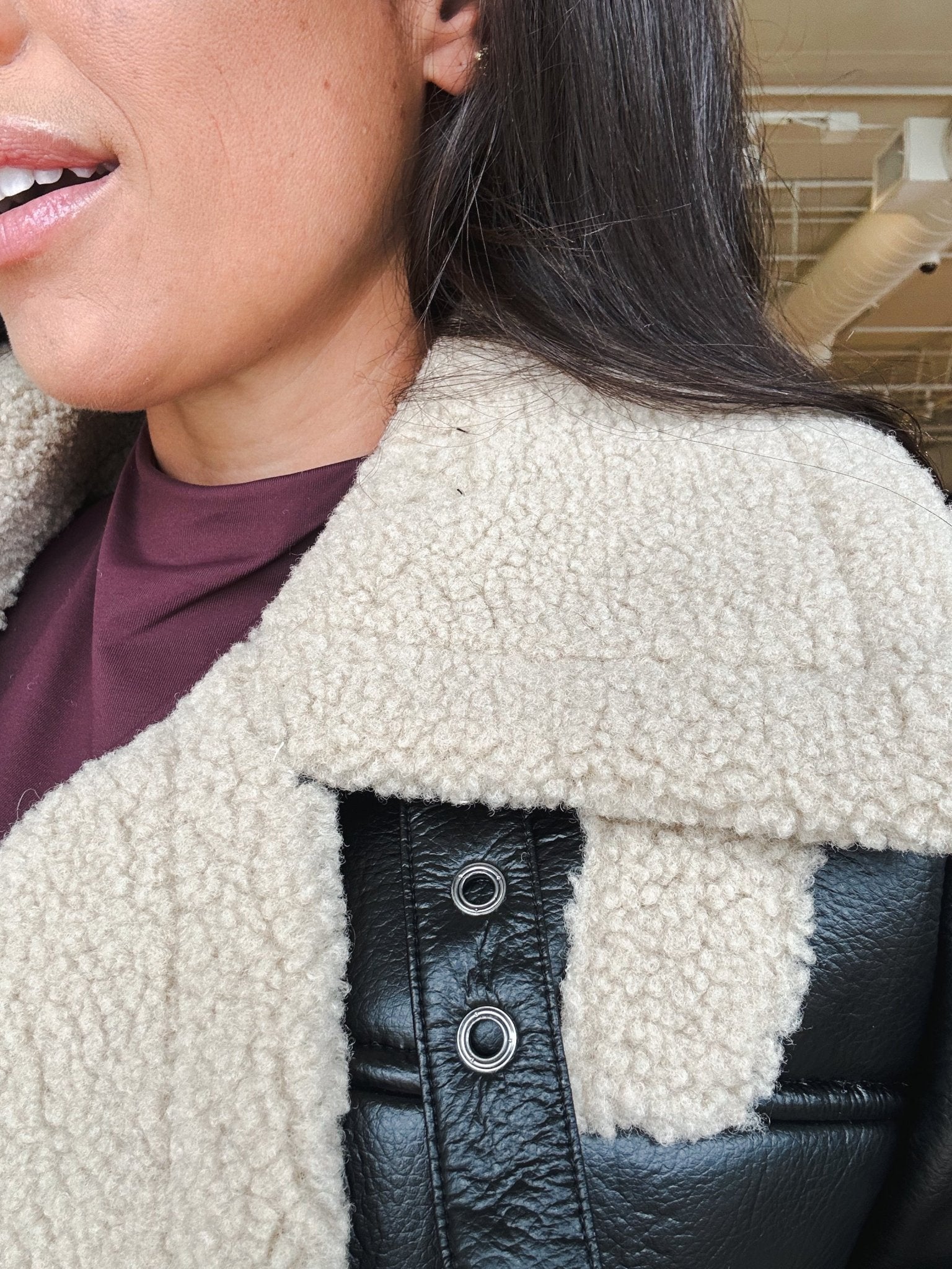 Maria Sherpa Faux Leather Jacket - Elle Maxine