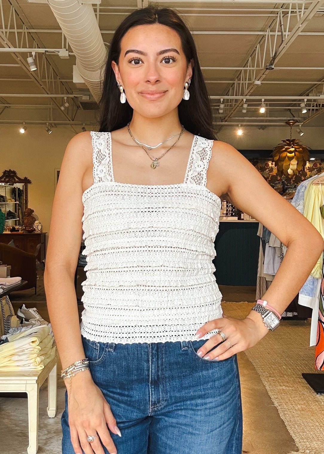 Marla Lace Ruffle Top - Ivory - Elle Maxine