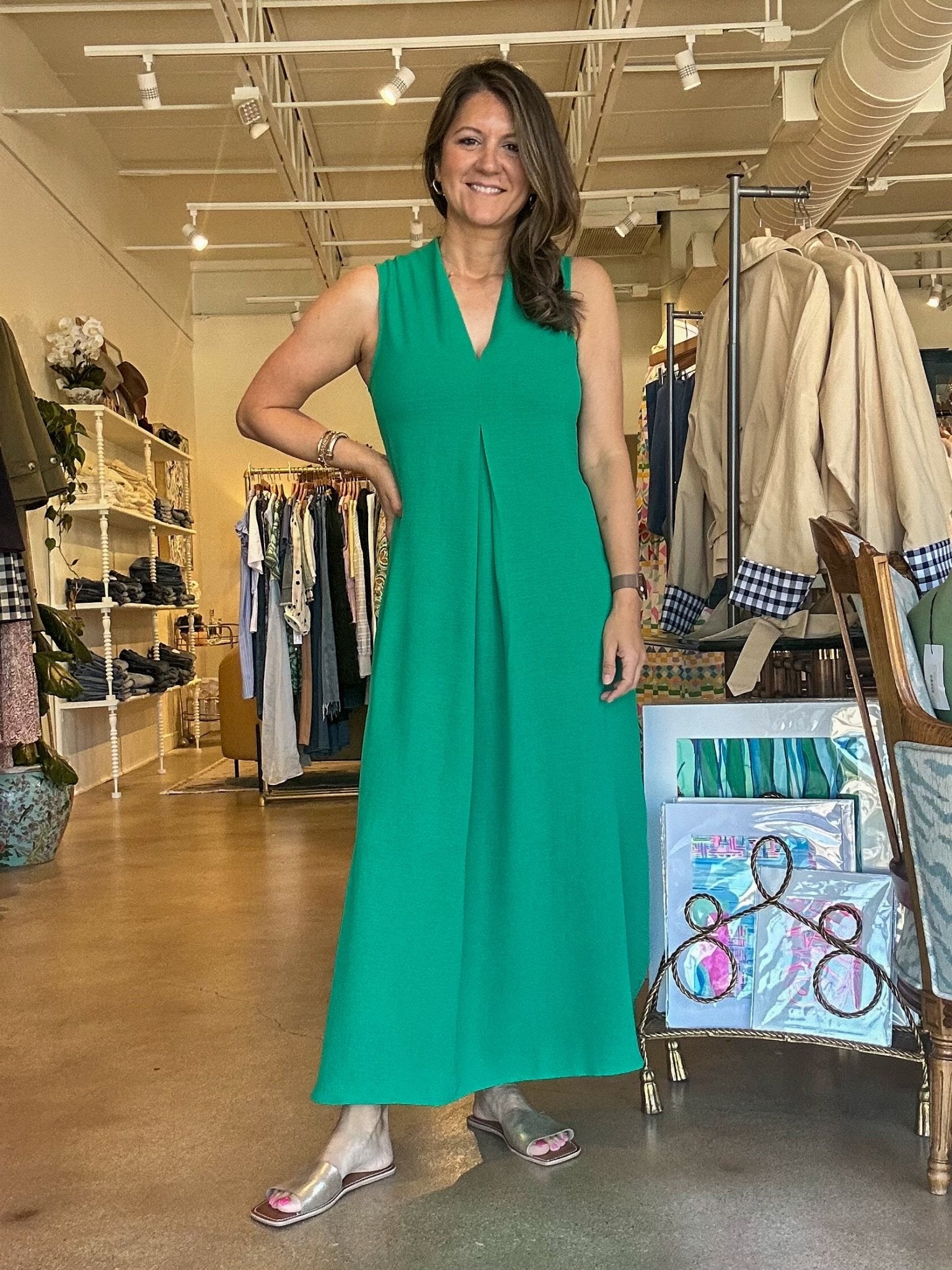 Marlee V Neck Midi Dress - Green - Elle Maxine