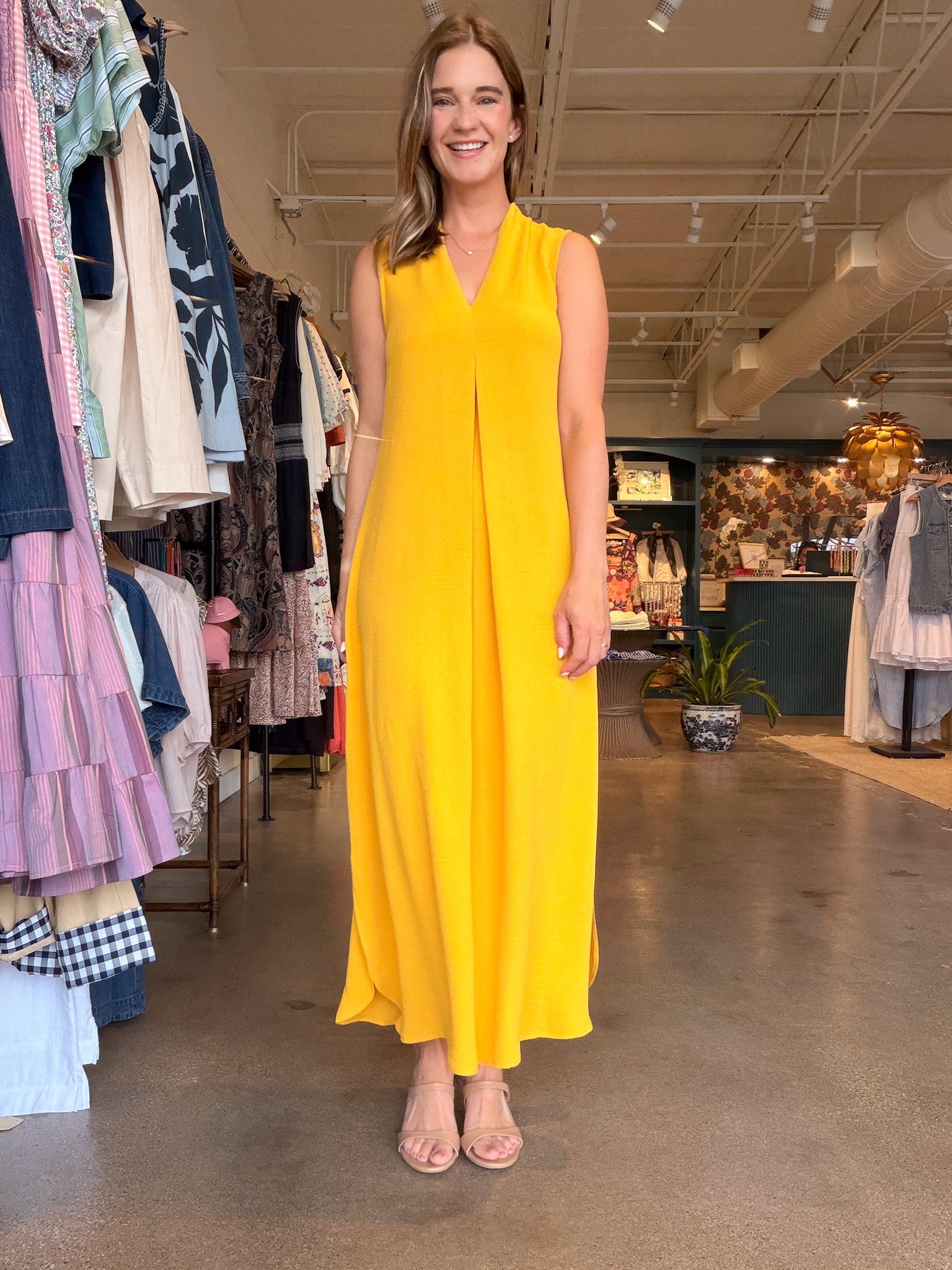 Marlee V Neck Midi Dress - Marigold - Elle Maxine