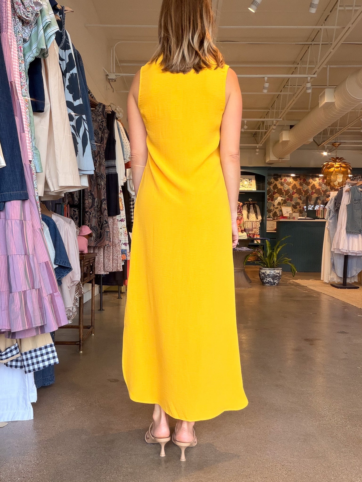 Marlee V Neck Midi Dress - Marigold - Elle Maxine