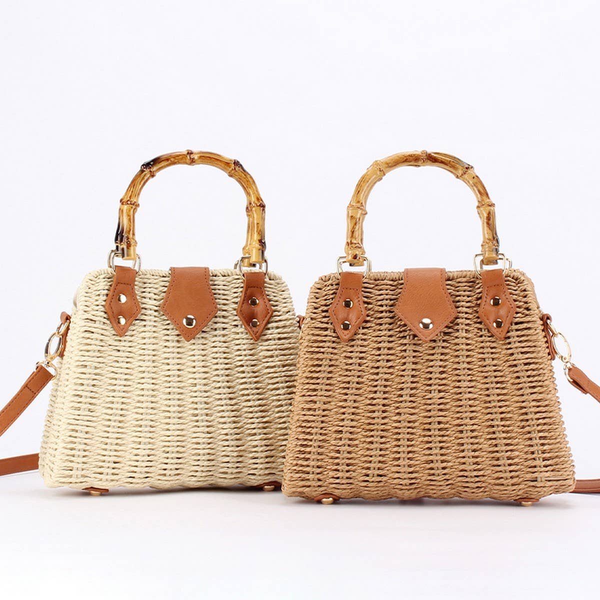 Marlo Woven Bamboo Handle Bag - Elle Maxine