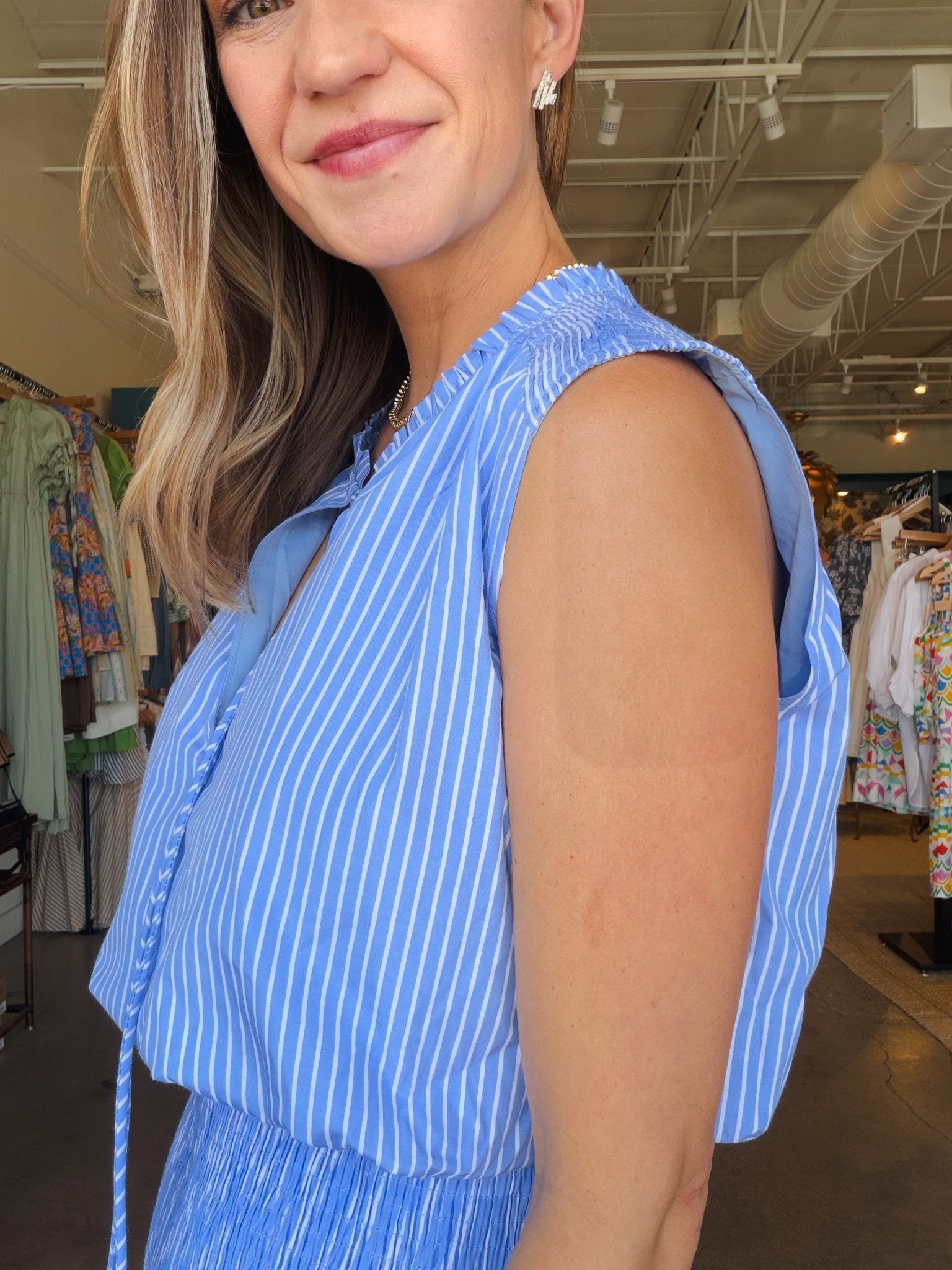 Marmont Sleeveless Dress - Blue Stripe - Elle Maxine