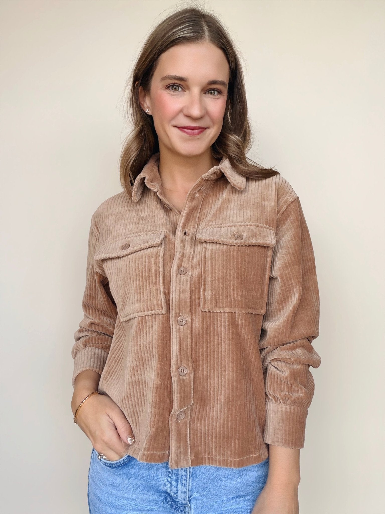 Mary Ribbed Velour Button Down Top - Elle Maxine