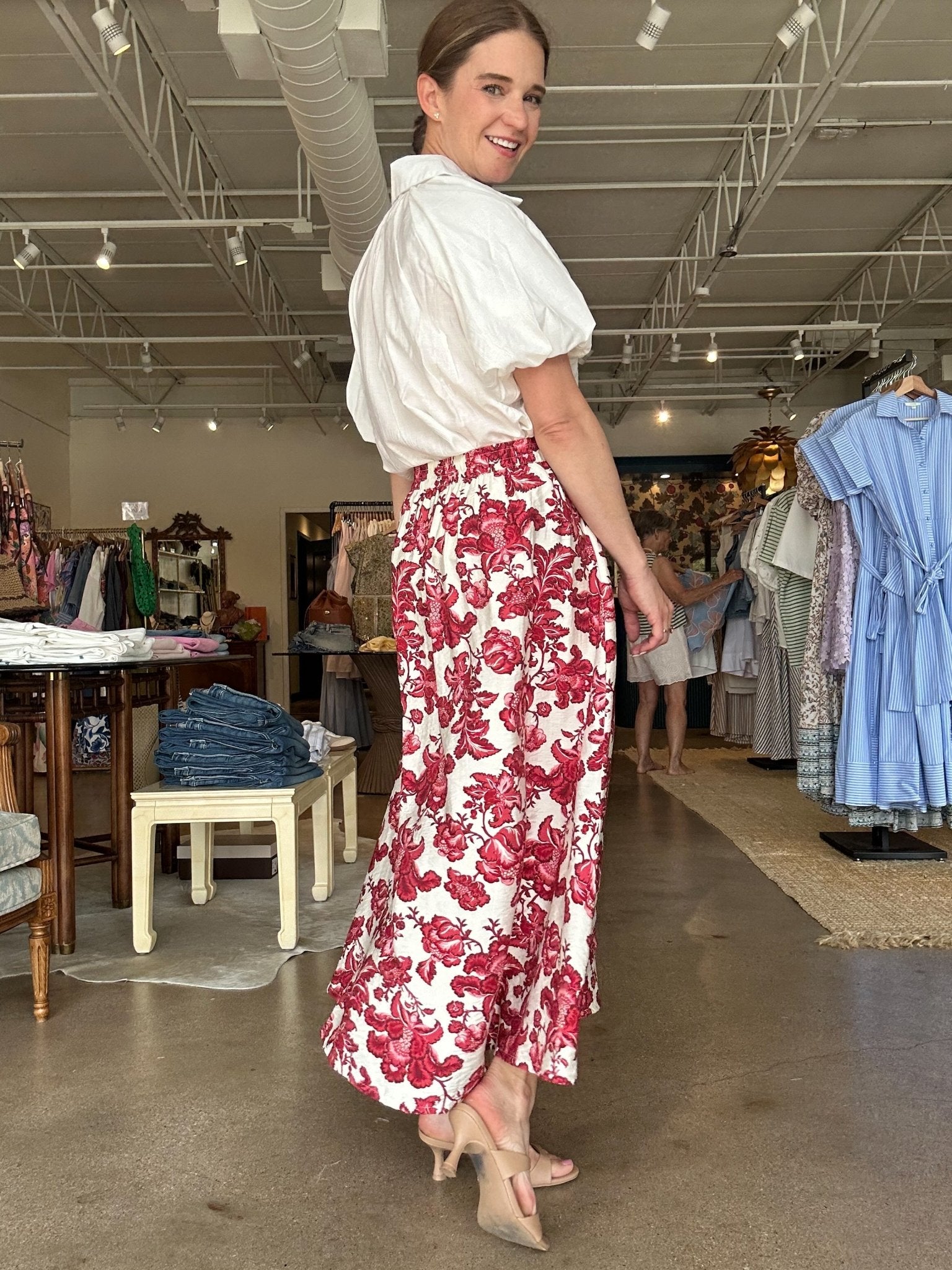 Mavis Midi Skirt - Red Floral - Elle Maxine