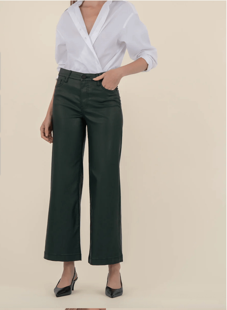 Meg Wide Leg Jeans - Forest (coated) - Elle Maxine