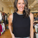 Meghan Crystal Trim Top - Black - Elle Maxine