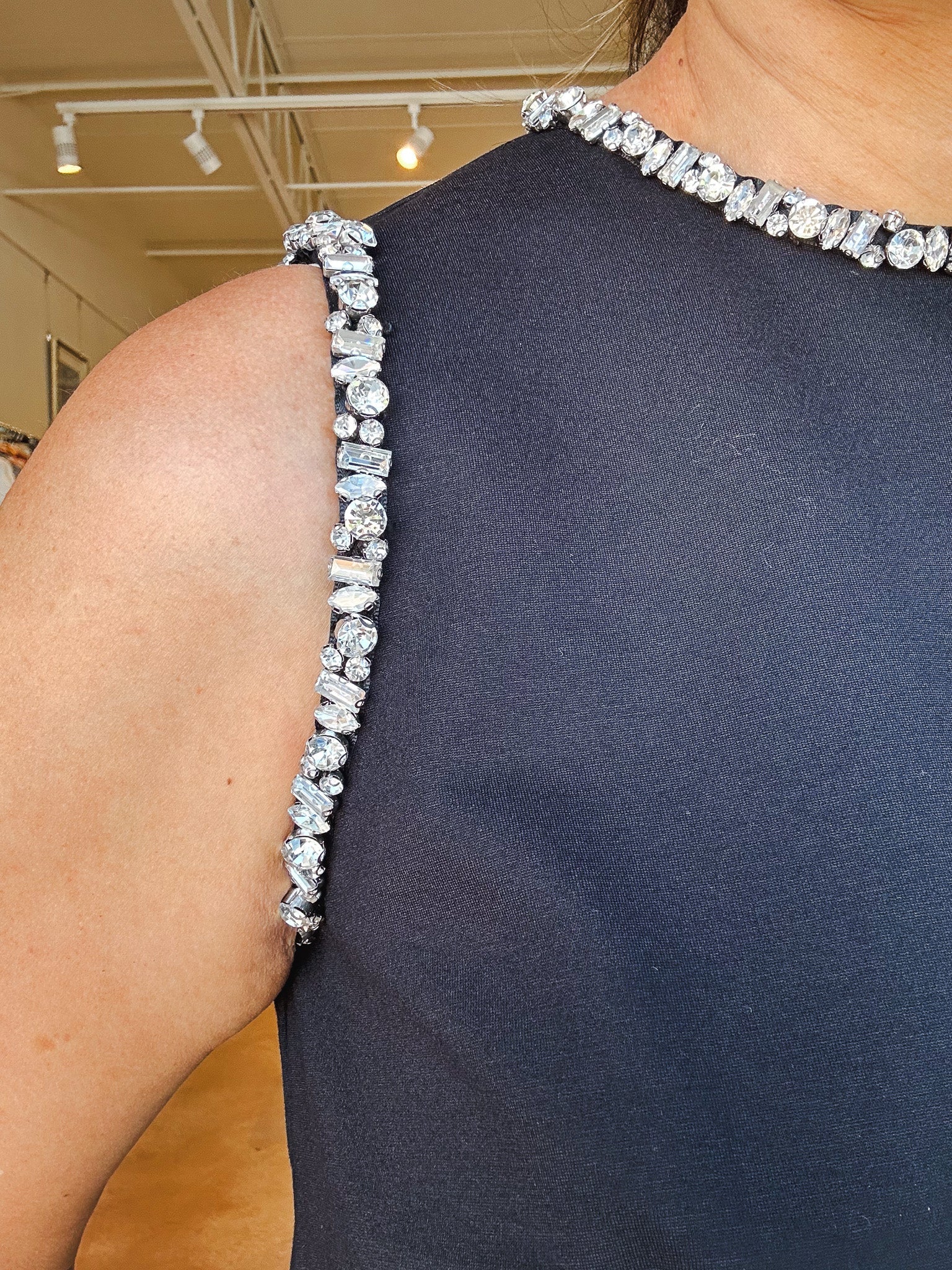 Meghan Crystal Trim Top - Black - Elle Maxine