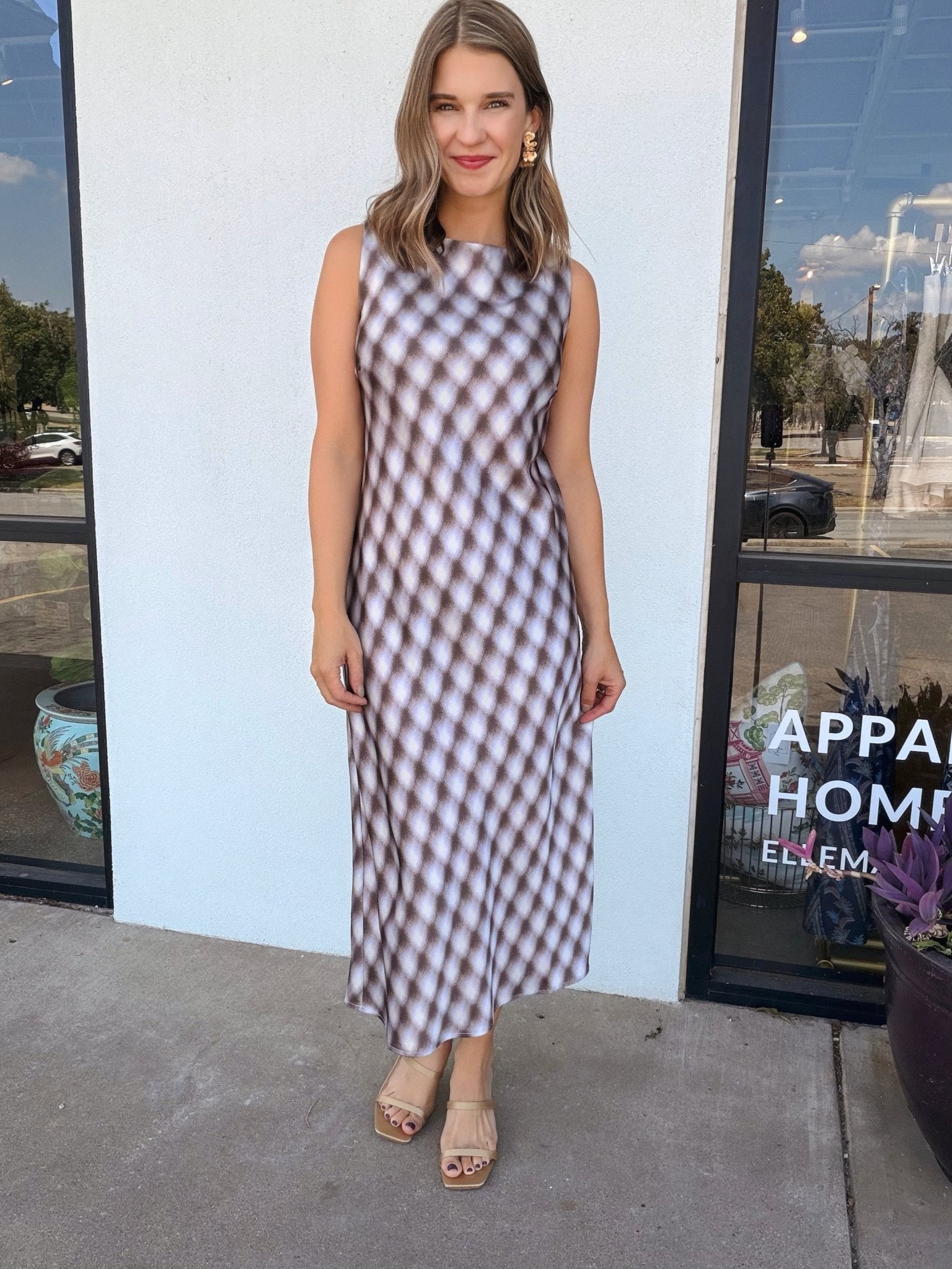 Meilene Lavender Check Midi Dress - Elle Maxine