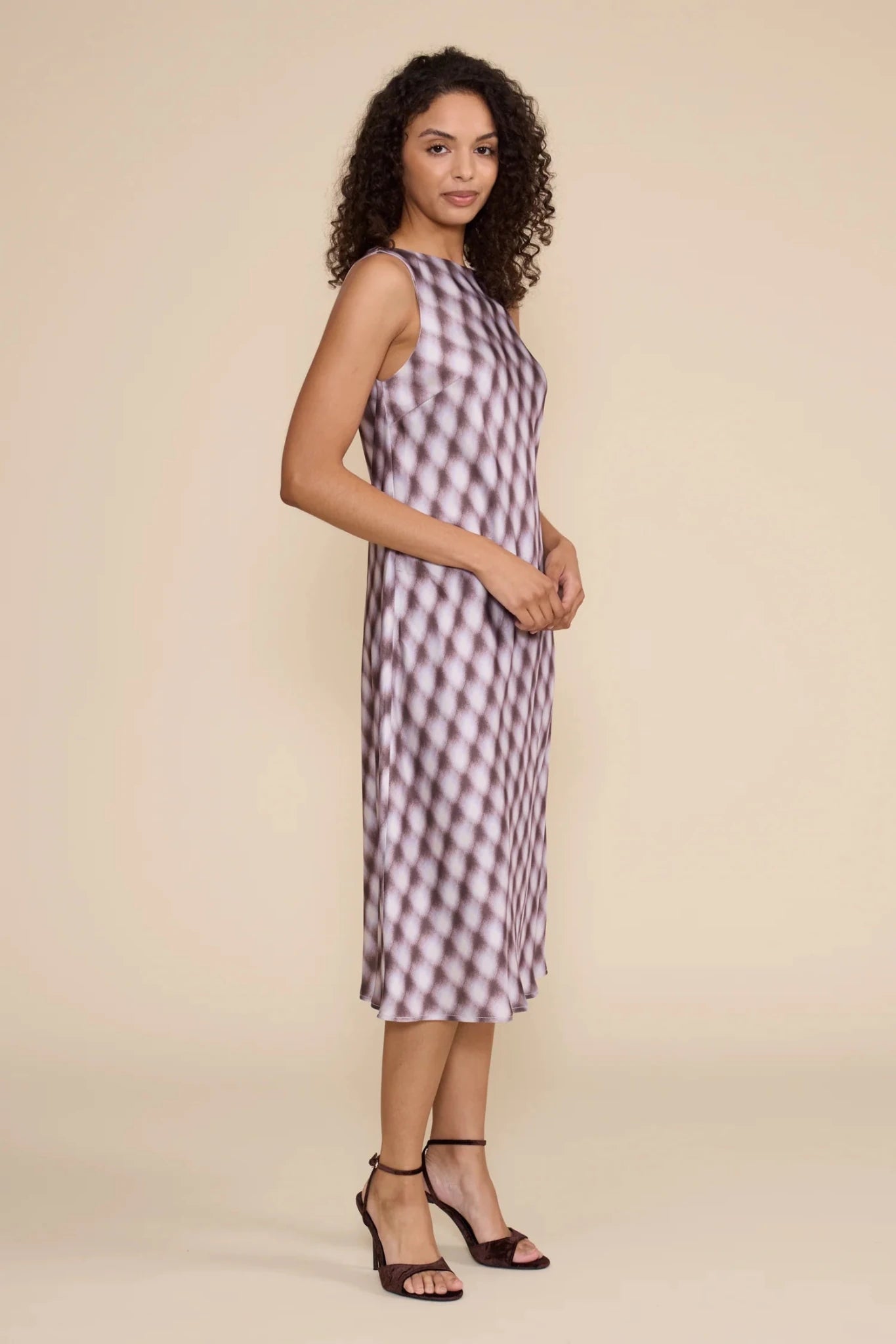 Meilene Lavender Check Midi Dress - Elle Maxine