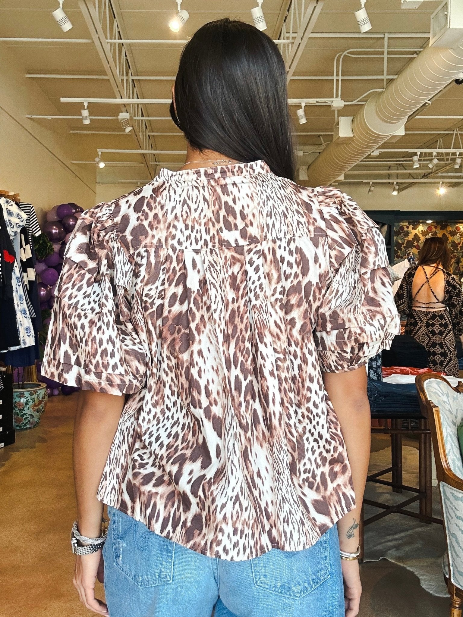 Melisa Leopard Puff Sleeve Top - Elle Maxine