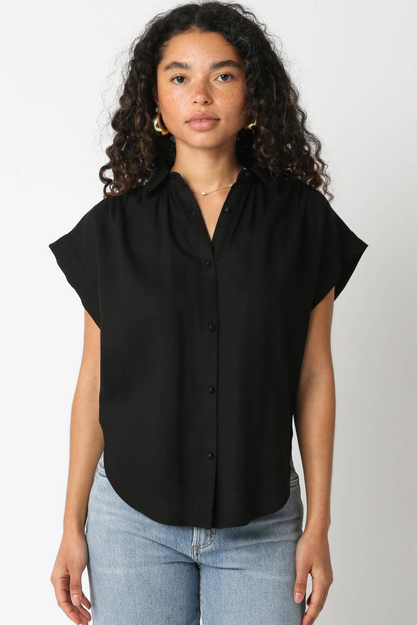 Melissa Button Down Blouse - Black - Elle Maxine