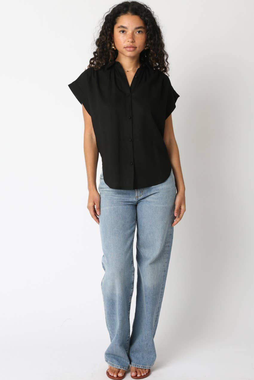 Melissa Button Down Blouse - Black - Elle Maxine