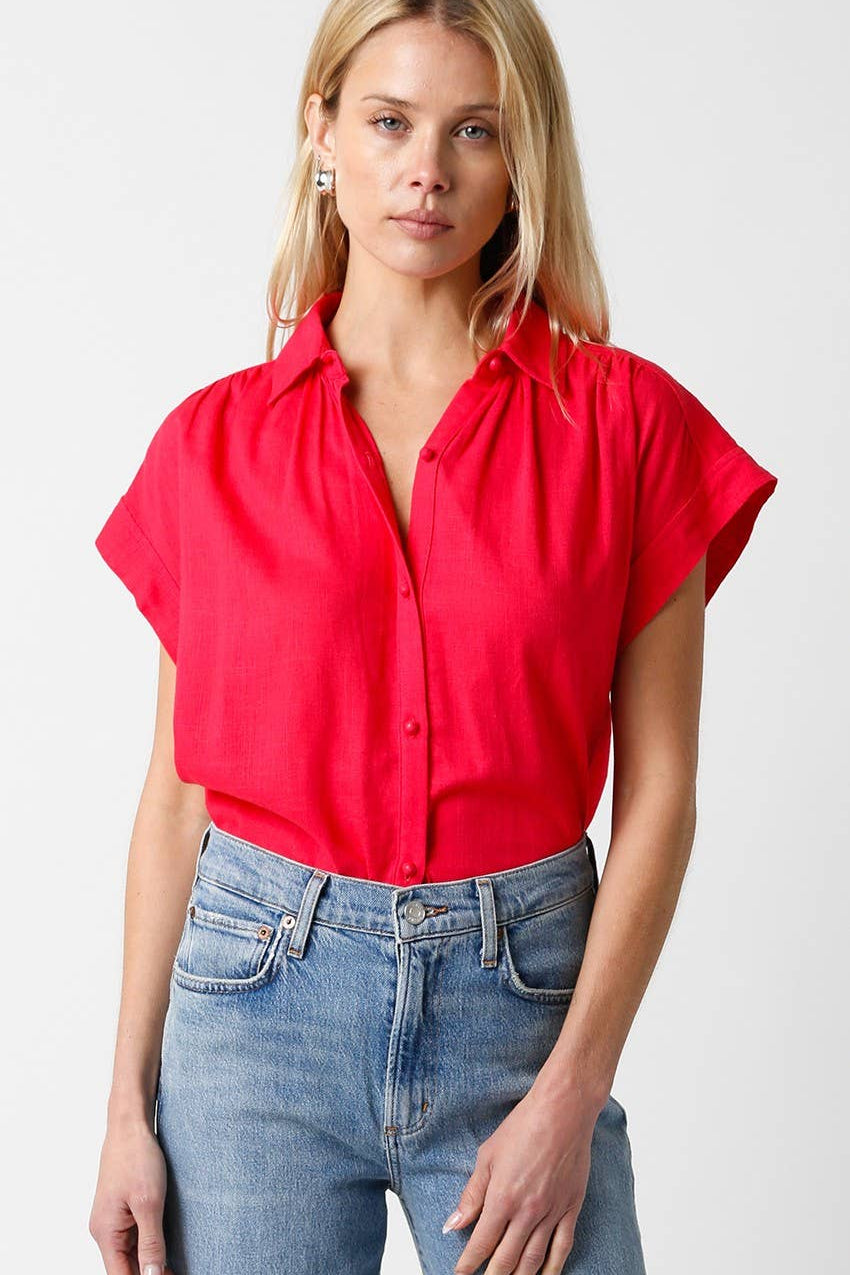Melissa Button Down Blouse - Red - Elle Maxine