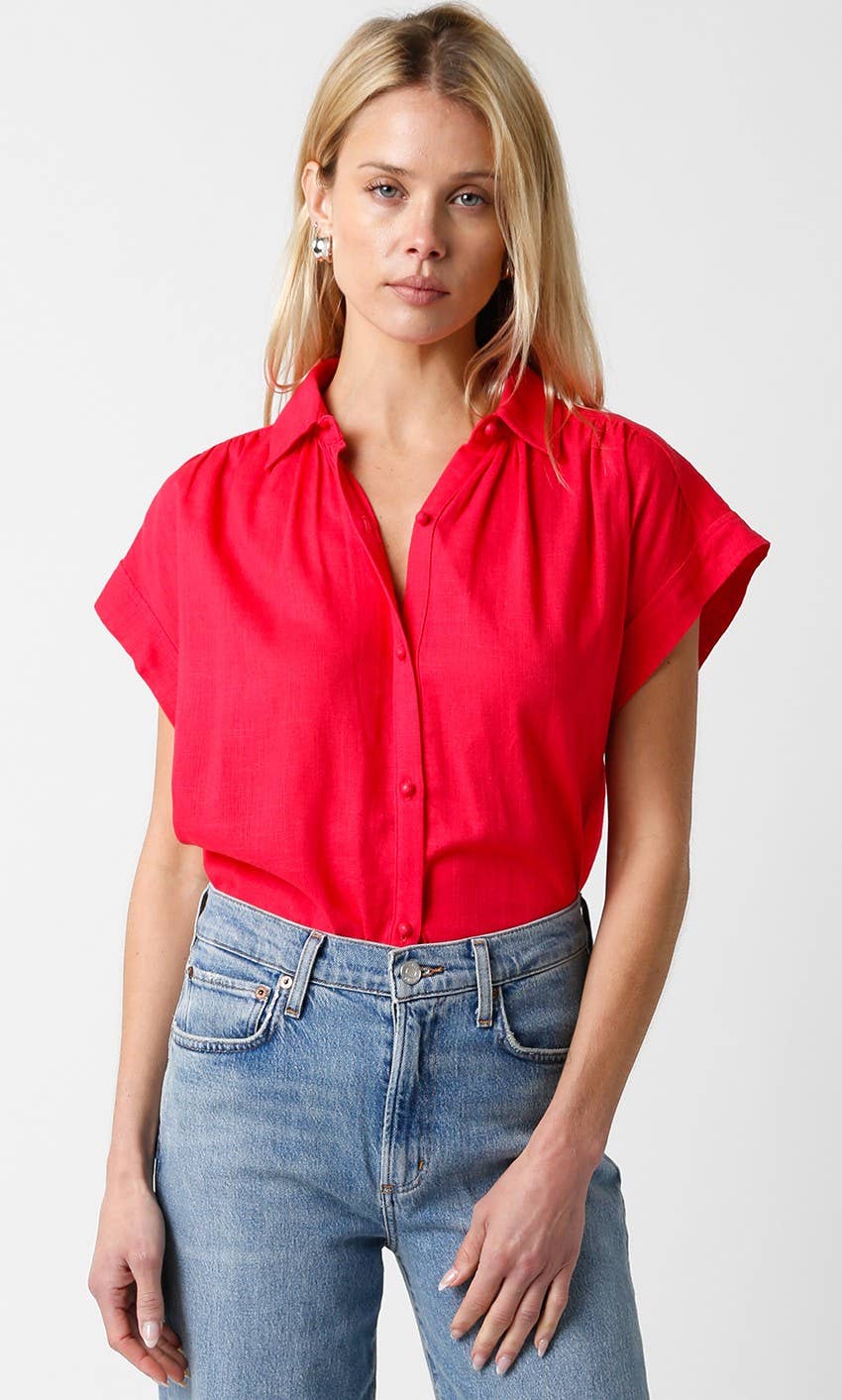 Melissa Button Down Blouse - Red - Elle Maxine